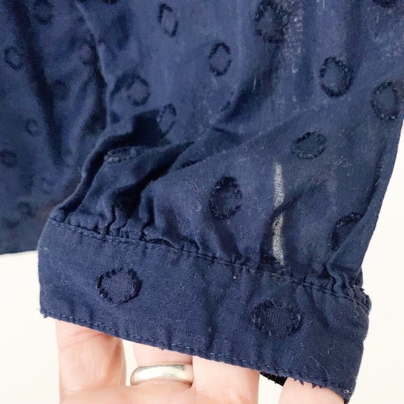 J. Crew Swiss Dot Long Sleeve Tie Front Cotton Blouse Button Cuff S-A5545 Navy - Picture 8 of 12